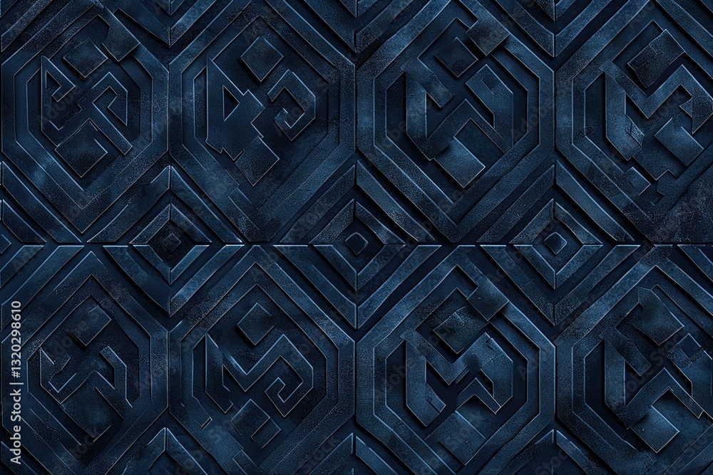 Poster geometric pattern: repeating textured design with angular shapes in shades of dark blue