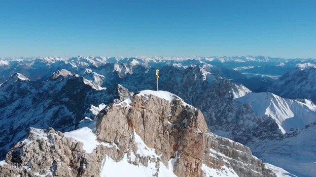 Aerial: drone flying backwards around the Zugspitze