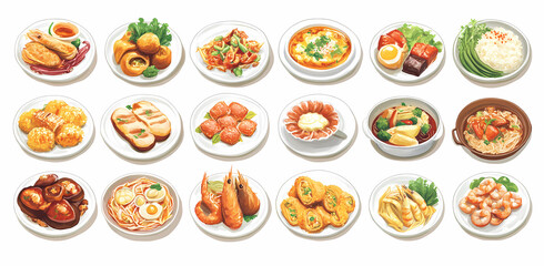 Diverse Culinary Delights: An illustrated assortment of various dishes, showcasing a variety of culinary traditions and flavors