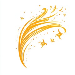 Abstract Gold Swirling Design with Stars on White