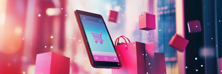 Online shopping smartphone boxes gifts. AI generated