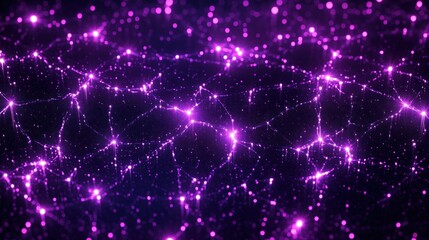 Futuristic Cyberpunk Digital Network with Glowing Purple Nodes and Dynamic Wave Effects in 3D Space