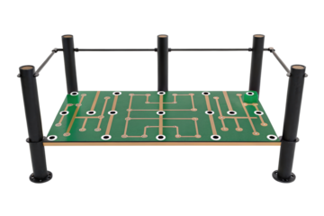 Green circuit board on a black metal frame isolated with transparent background
