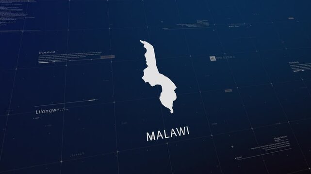 Malawi country map comes to life with cinematic panning, unveiling key details, the capital, and slogan, providing an engaging background for corporate and commercial use