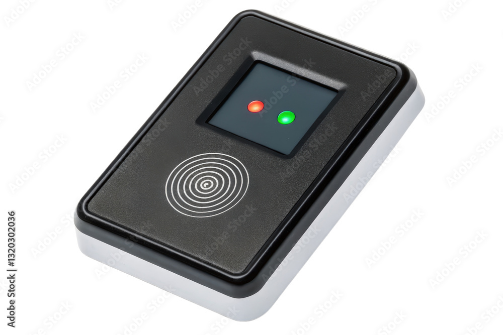 Poster black fingerprint scanner with indicator lights isolated with transparent background