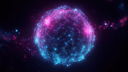Vibrant Pink and Blue Glowing Sphere with Cosmic Digital Connections