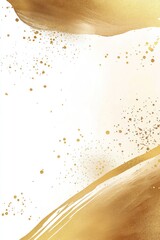 Abstract gold paint strokes with golden speckles on white background