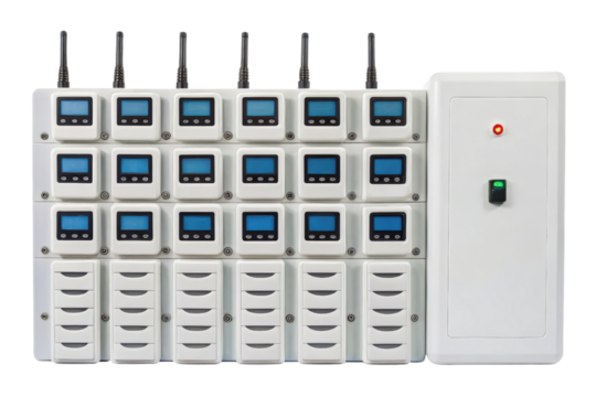 Advanced digital monitoring panel with antennas and displays isolated with transparent background - Powered by Adobe