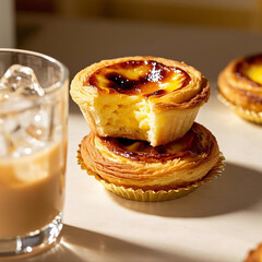 Freshly Baked Macau Portuguese Egg Tarts with Crispy Layers