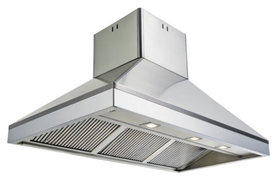 Stainless steel range hood isolated with transparent background