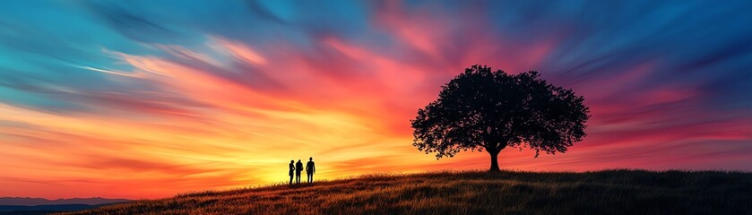 Fototapeta premium Silhouette at sunset, vibrant sky