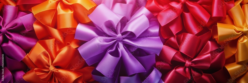 Leinwandbilder spiral arrangement of colorful ribbons and bows creating a vibrant background for text or logos
