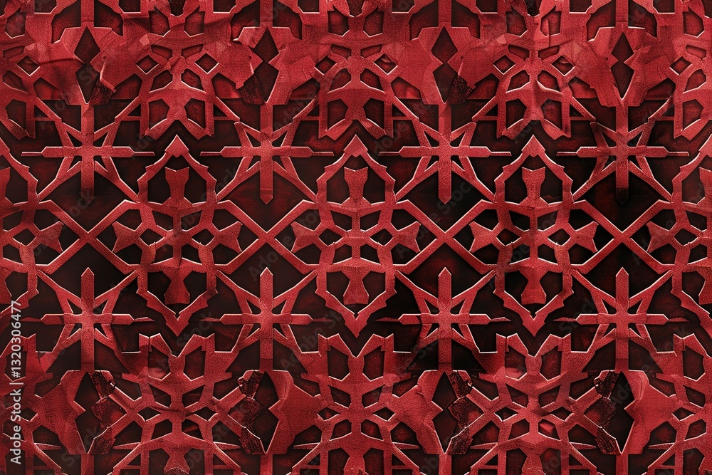 Aufkleber elaborate repeating geometric pattern creates a textured background in shades of deep red