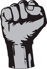 Raised human fist, hand drawn Uprising and Power symbol. Determination, Protest, commitment icon. Clenched fist raised up gesture for revolution, movement, rebellion and victory. Poster and banner. 
