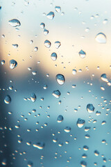Many water drops on glass surface