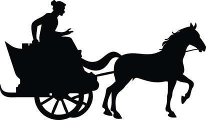 Four Wheeled Horse Carriage silhouette on a white background
