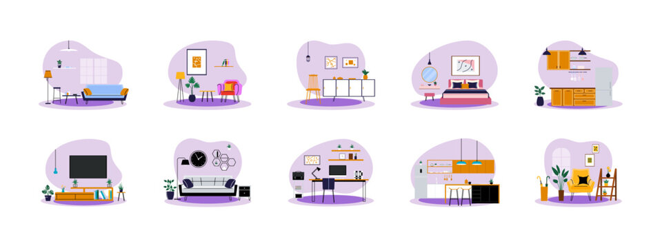 Interior and Furniture set illustration. Flat vector illustration concept.