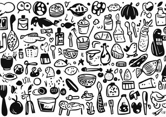 Culinary Sketchbook: A whimsical collection of hand-drawn food illustrations, brimming with charm and variety. A delightful assortment of culinary delights