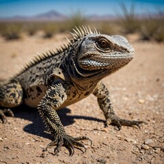 Fototapeta premium Spiny-Tailed Lizard Defending Against Predator in Desert
