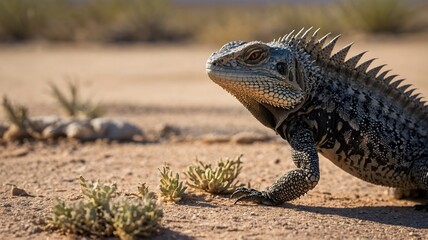 Fototapeta premium Lizard Defending Under Scorching Desert Sun