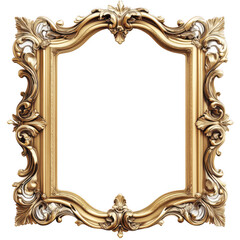 An ornate golden picture frame with intricate detailing and a decorative design.