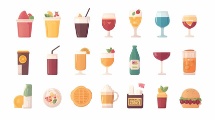 A Colorful Feast: A collection of vibrant, photorealistic illustrations showcases an array of tempting beverages and delicious treats, perfect for evoking feelings of refreshment and indulgence.