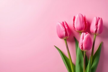 Delicate pink tulips against soft pink backdrop, colorful, bright