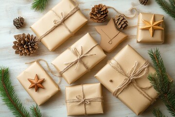 Fototapeta premium Eco-Friendly Gift Wrapping Ideas with Natural Elements for Sustainable Christmas Decor