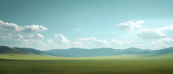 Obraz premium Breathtaking mountainous meadow landscape with lush green grass and a cloudy blue sky Peaceful and serene countryside scenery with rolling hills and a panoramic vista