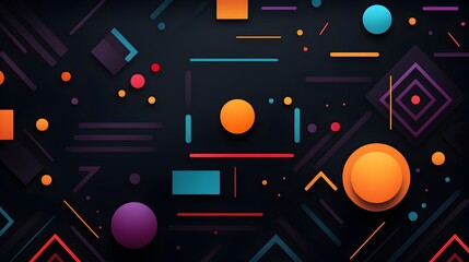 Obraz premium Modern Flat Abstract Background with Vibrant Geometric Shapes on Jet Black, Trendy Minimalist Design