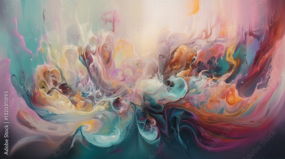 Poster abstract artwork with swirling colors creating a dynamic ethereal dreamy composition