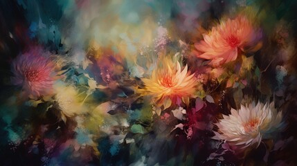 Abstract Floral Artwork Featuring Dahlias