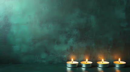 Candlelight's Warmth: A serene arrangement of four candles, each emitting a soft, inviting glow, casts a spell of tranquility against a dark backdrop.