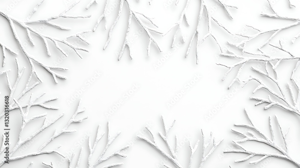Poster a delicate, white snowflake pattern with leaf-like designs, creating an elegant frame against a blan