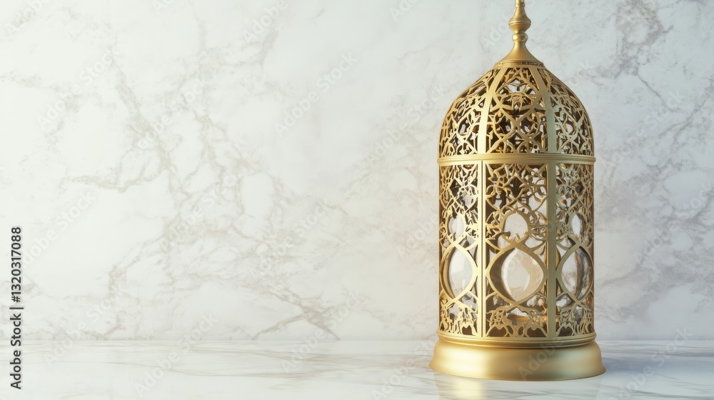 Poster elegant decorative lantern with intricate patterns on a marble surface, perfect for home decor and e