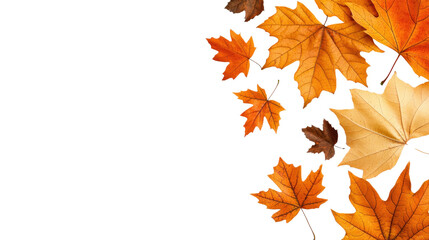 Fototapeta premium Vibrant autumn foliage featuring a beautiful arrangement of colorful maple leaves in warm shades of orange red and yellow The leaves create a stunning natural backdrop