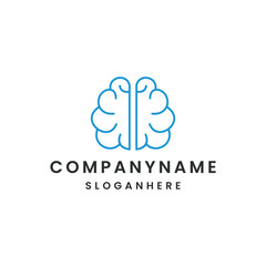 Brain line logo template design vector