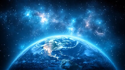 Obraz premium A Beautiful Blue Planet Earth Surrounded By Bright Starry Space