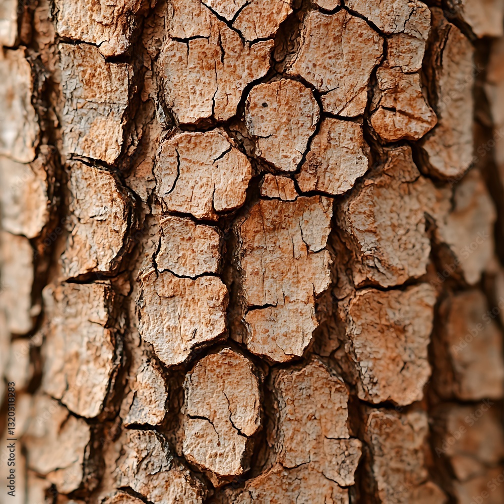 Poster close-up view of tree bark showcasing its intricate, textured patterns and natural colors.