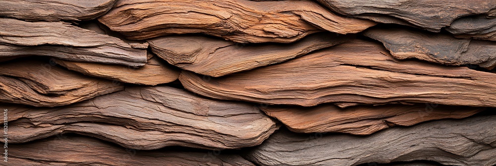 Poster a close-up view of layered wooden textures showcasing various shades of brown and intricate patterns