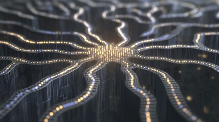 Obraz premium AI-driven computing visualization with neural networks and deep learning nodes.