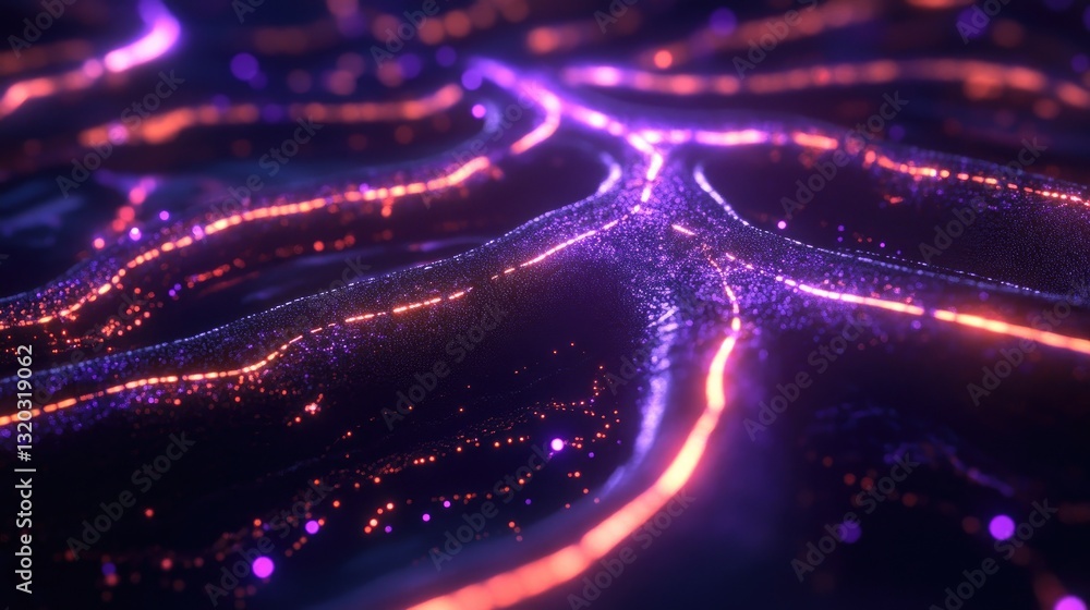 Poster artificial intelligence-driven microprocessor with glowing data pathways.