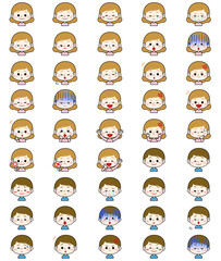 女の子と男の子の表情セット
