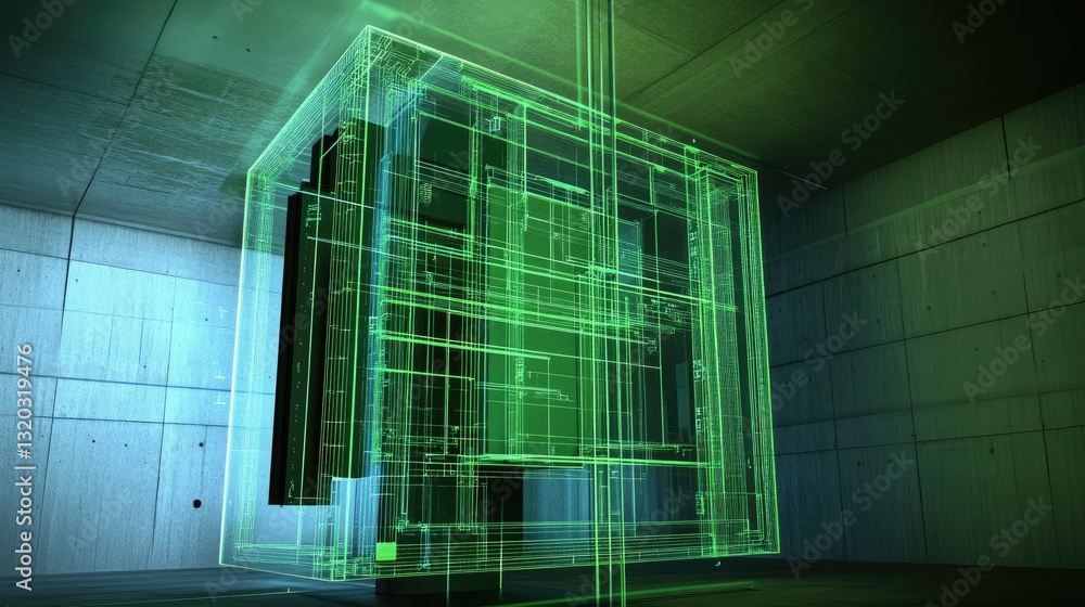 Poster augmented reality interface displaying computer engineering schematics in d space.