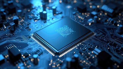A futuristic computer chip designed for high-performance computing and AI processing.