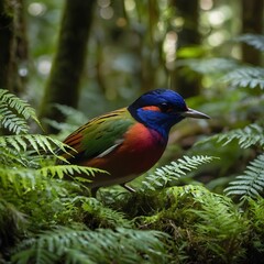 Obraz premium Pitta Hopping Through the Dense Underbrush of a Rainforest