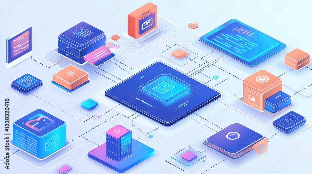 Poster backend server infrastructure with interconnected digital nodes and real-time data flow.