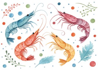 Obraz premium Watercolor Illustration of a Shrimp