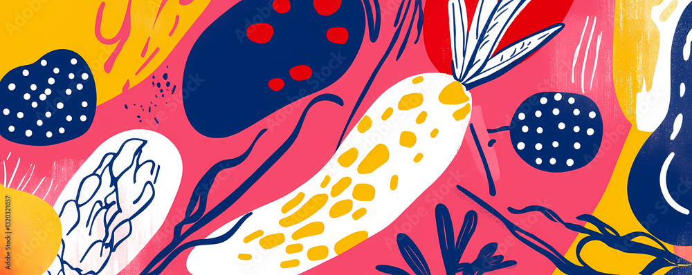 Poster abstract art: a vibrant, abstract artwork bursting with an array of shapes, patterns, and colors, cr