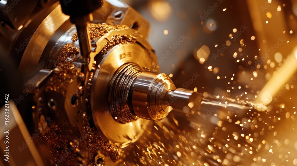 Poster close-up of a high-speed drill press working on a mechanical component.